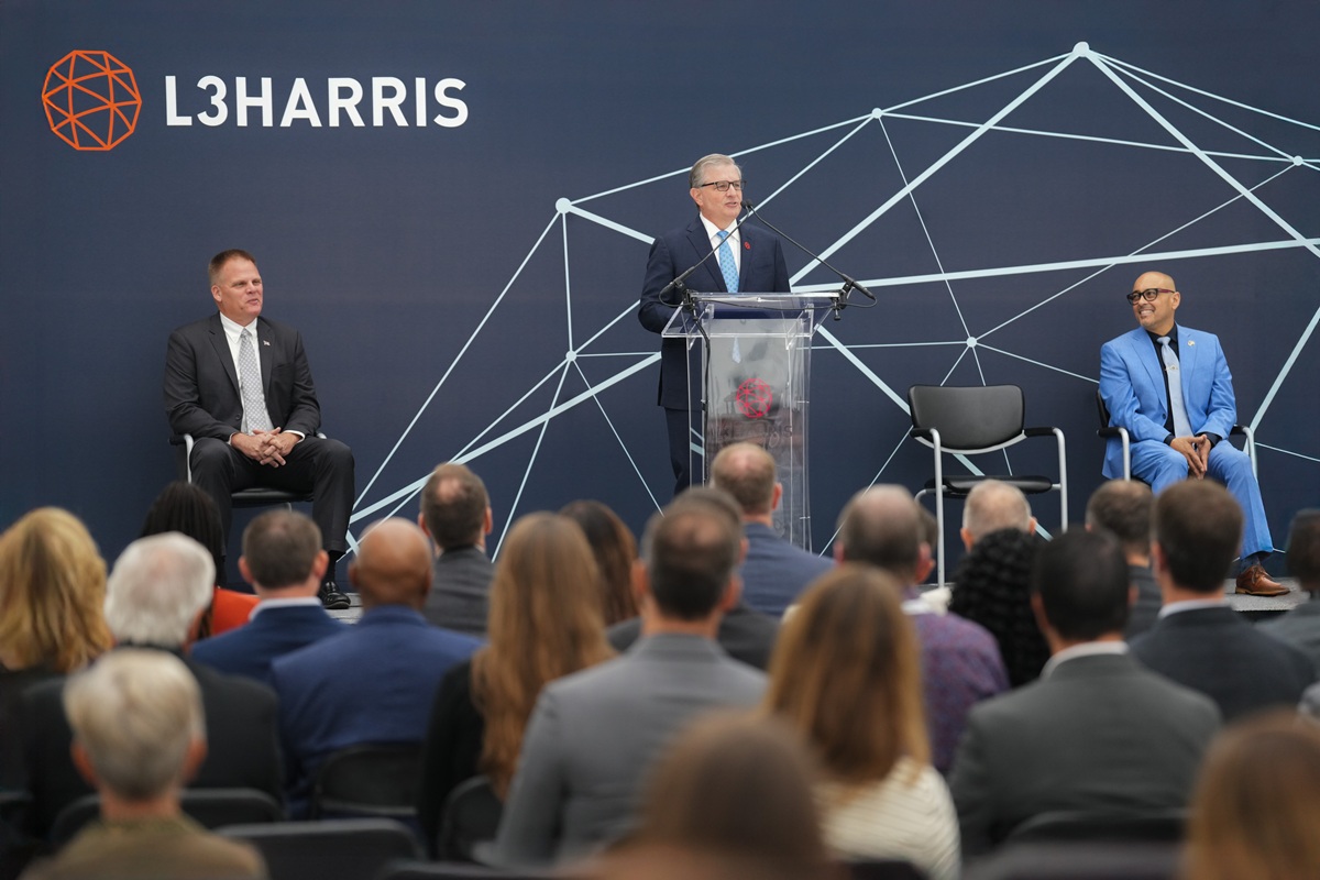 L3Harris Technologies Chair and CEO Christopher E. Kubasik speaks at the opening of the 94,000-square-foot satellite integration and test facility. The company completed a $100 million expansion to support the Department of Defense’s urgent need for on-orbit technology for the Golden Dome for America.