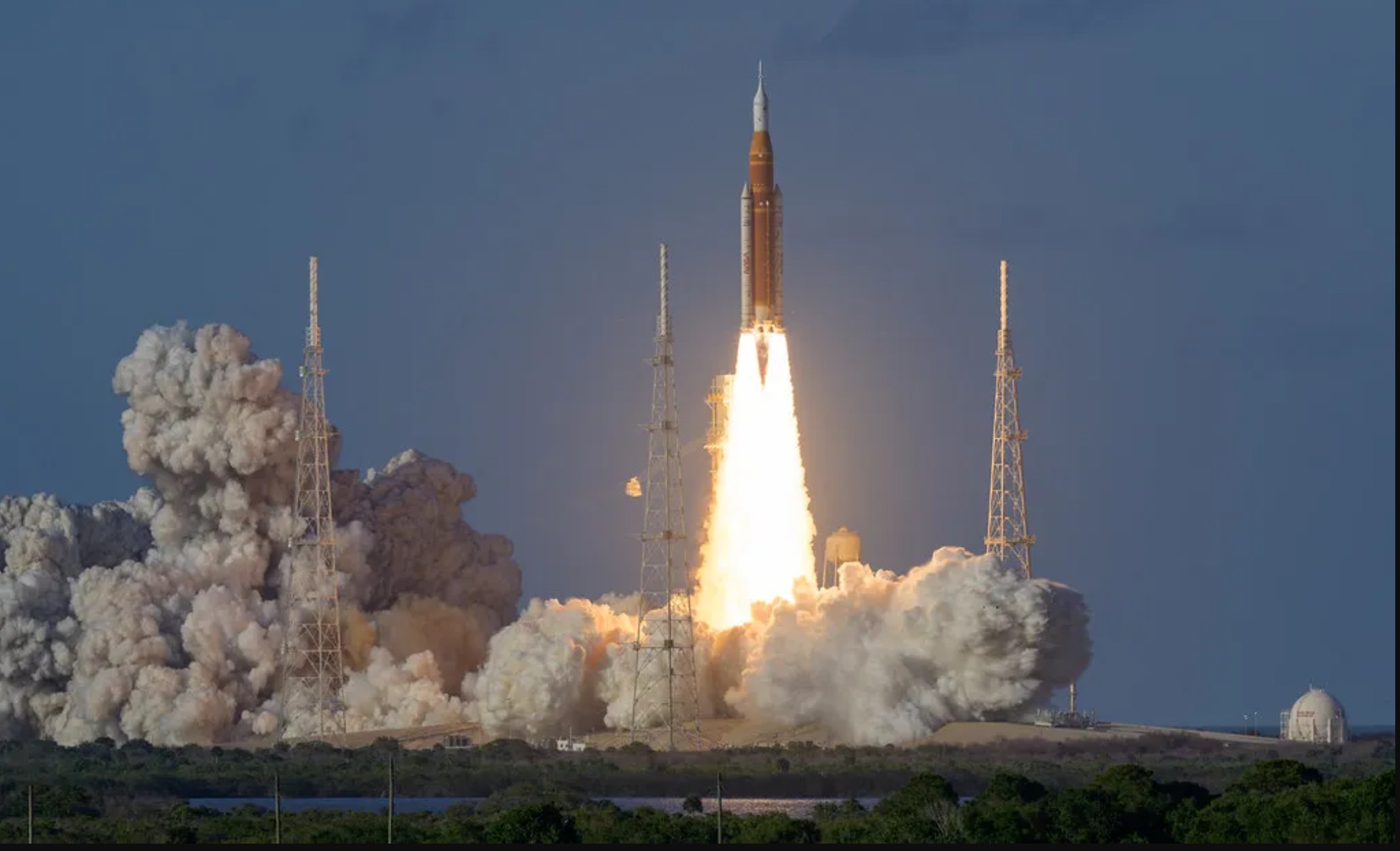 The SLS (Space Launch System) launches with the Artemis II crew aboard the Orion spacecraft on April 1, 2026, at NASA’s Kennedy Space Center in Florida. Credit: NASA/Bill Ingalls